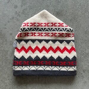 Vintage 90s Igloos Beanie Hat Cap One Size White Red Geometric Wool Knit Winter